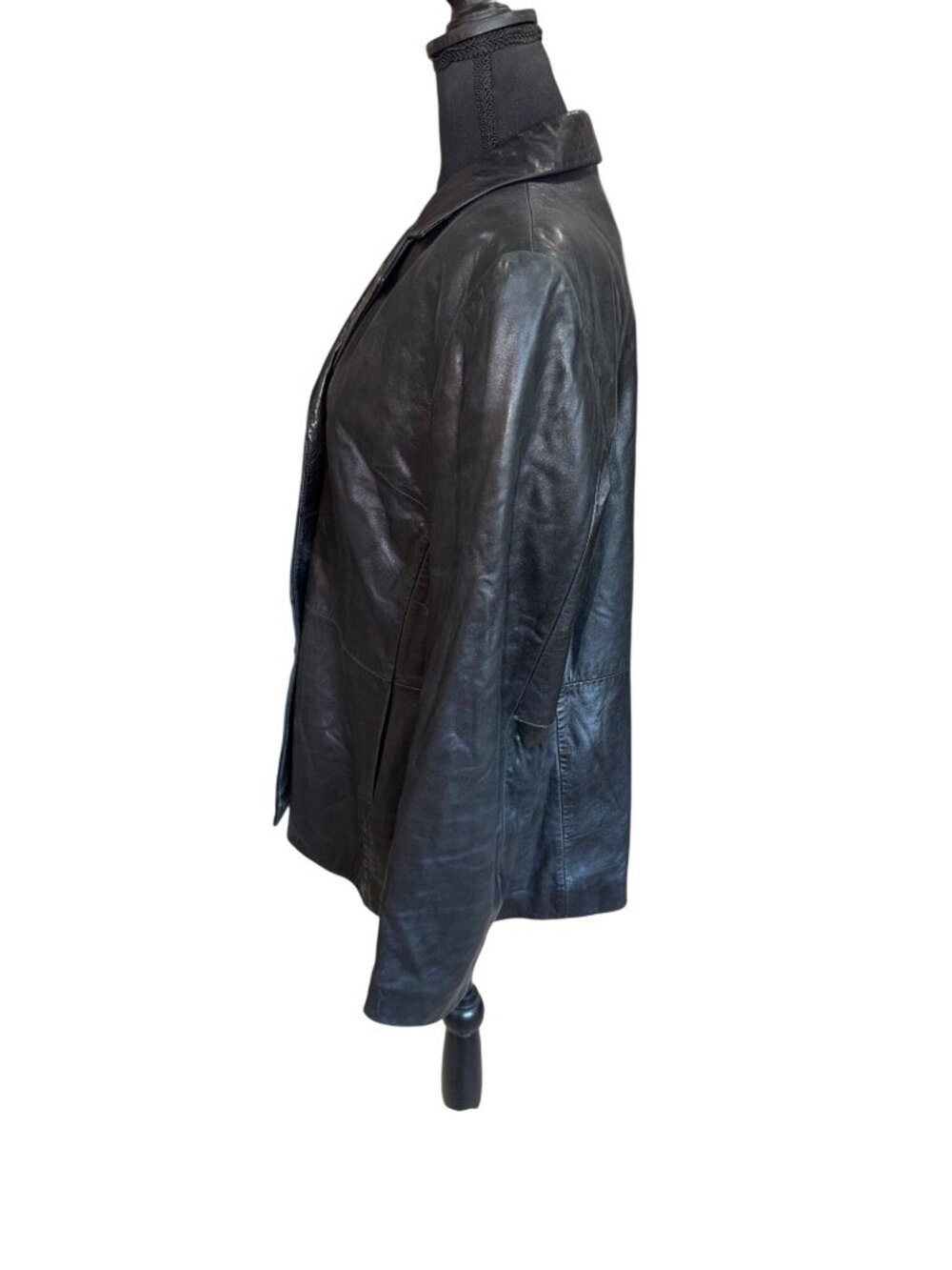 Jones New York Womens M Black Genuine Leather Blazer Jacket Quiet Luxury 90s - Picture 5 of 12